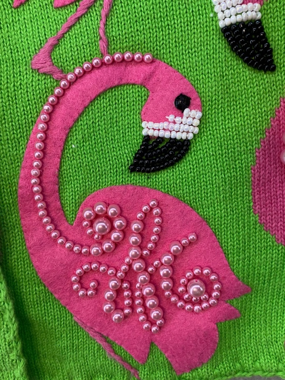 NEW! Vintage Michael Simon Cardigan M • Pink Flamingo • Embellished • 1998 • Art - Picture 5 of 10